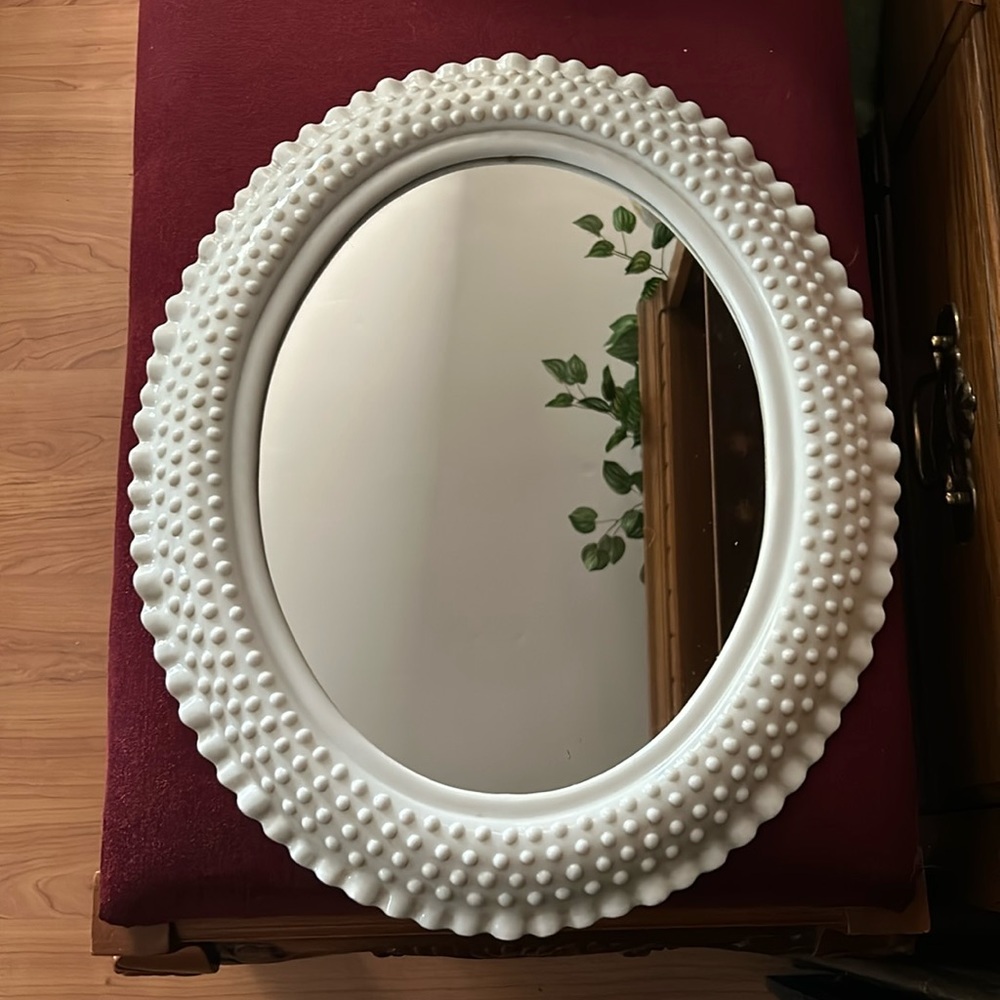 Vintage Oval White Hobnail Mirror
